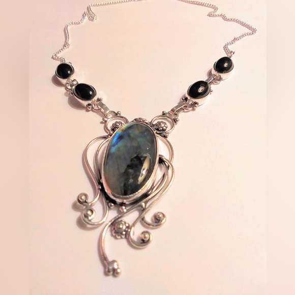 Stampd Jewelry - Labradorite Black Onyx 925 Sterling Silver Necklace